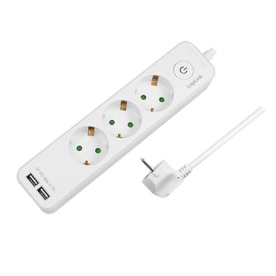 Picture of Logilink produžni kabl 3 mesta, 2 USB, prekidač, 1.5m, beli