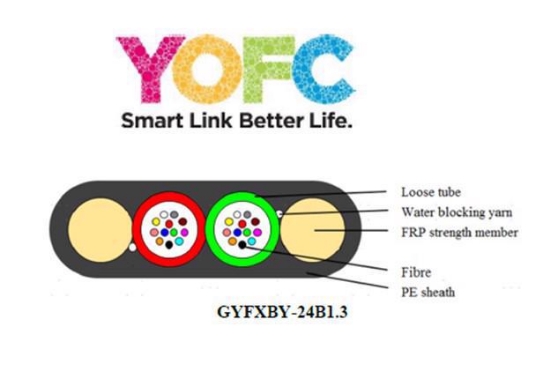 Slika YOFC Optički kabl 24FO 2km outdoor FTTx, Flat Drop, G652D, FRP, HDPE, loose tube