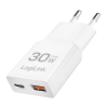 Slika Logilink punjač 2 porta, 1 x USB type c, 1 x USB A, 30W, GaN, slim, bela
