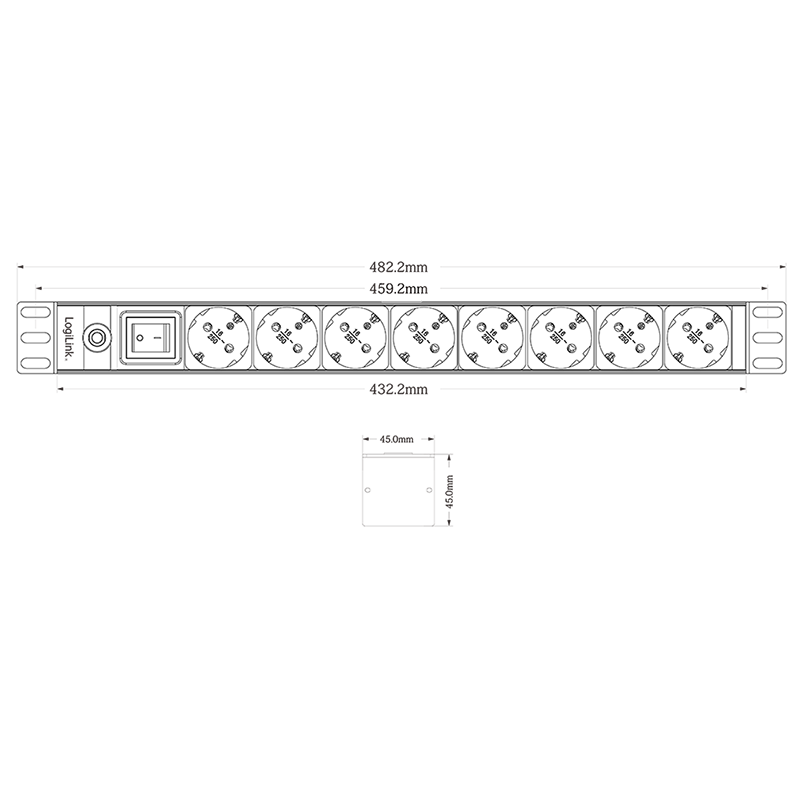 Logilink PDU 8 x šuko, prenaponska zaštita, prekidač, 1.8m
